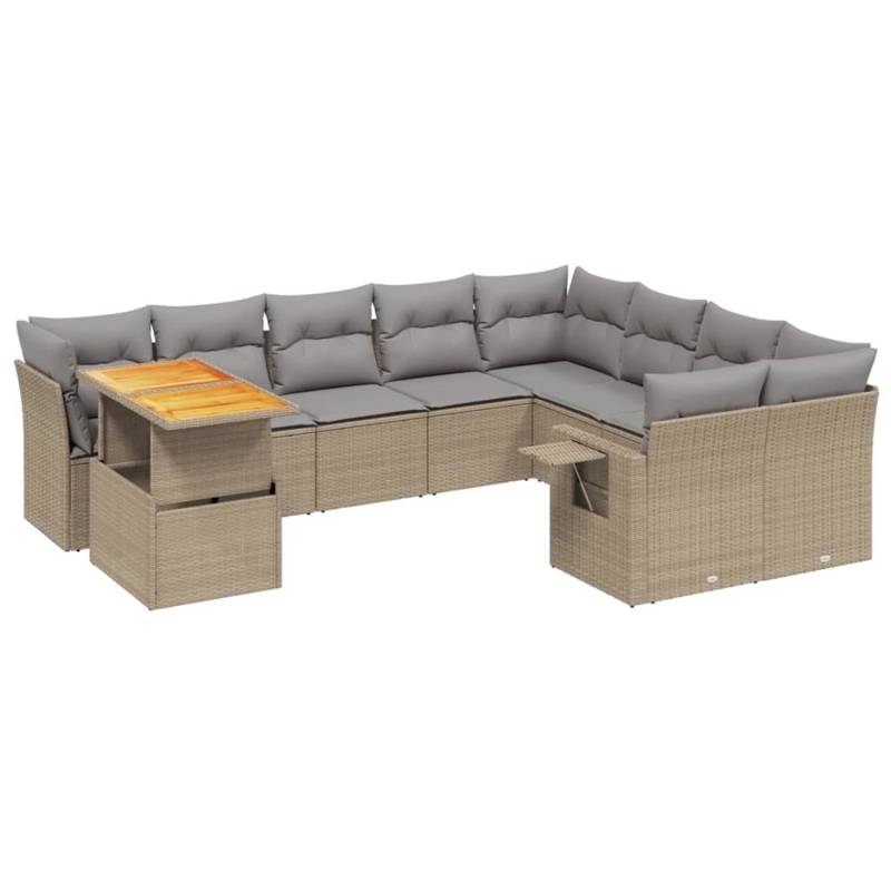 vidaXL 10-tlg Garten-Sofagarnitur mit Kissen Beige Poly Rattan Modell 226 von VIDAXL
