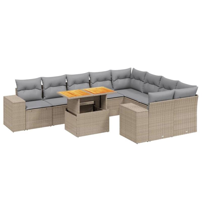 vidaXL 10-tlg Garten-Sofagarnitur mit Kissen Beige Poly Rattan Modell 234 von VIDAXL