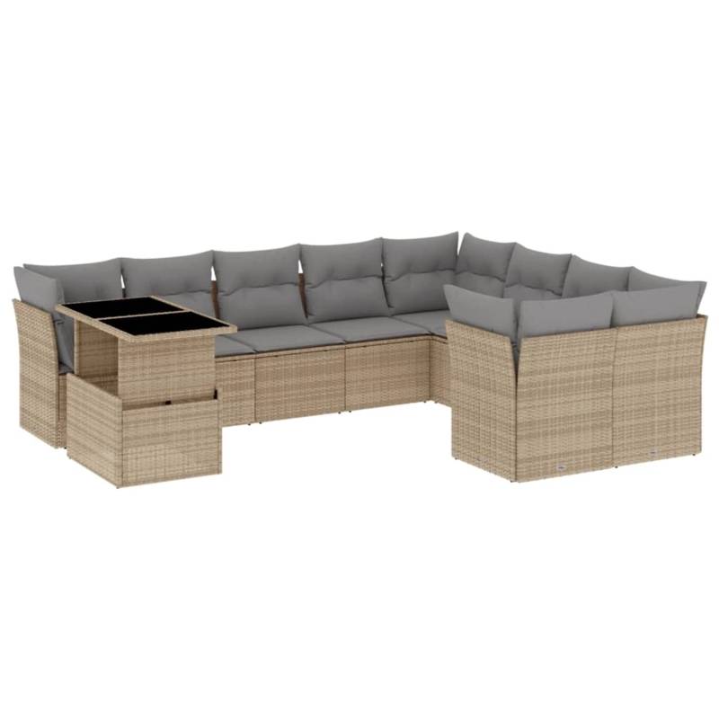vidaXL 10-tlg Garten-Sofagarnitur mit Kissen Beige Poly Rattan Modell 235 von VIDAXL