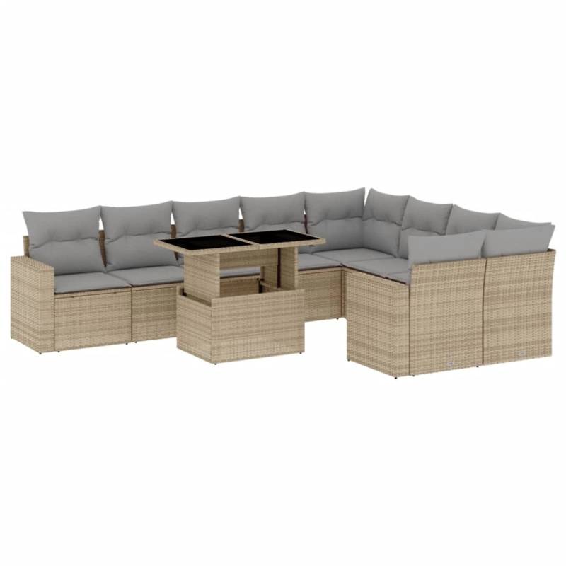 vidaXL 10-tlg Garten-Sofagarnitur mit Kissen Beige Poly Rattan Modell 236 von VIDAXL