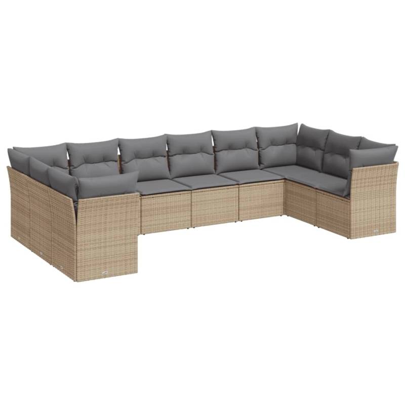 vidaXL 10-tlg Garten-Sofagarnitur mit Kissen Beige Poly Rattan Modell 56 von VIDAXL