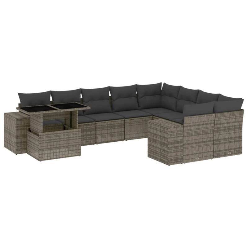 vidaXL 10-tlg Garten-Sofagarnitur mit Kissen Grau Poly Rattan Modell 102 von VIDAXL