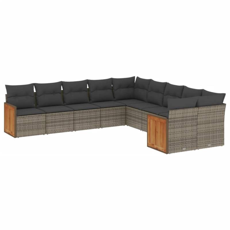 vidaXL 10-tlg Garten-Sofagarnitur mit Kissen Grau Poly Rattan Modell 74 von VIDAXL
