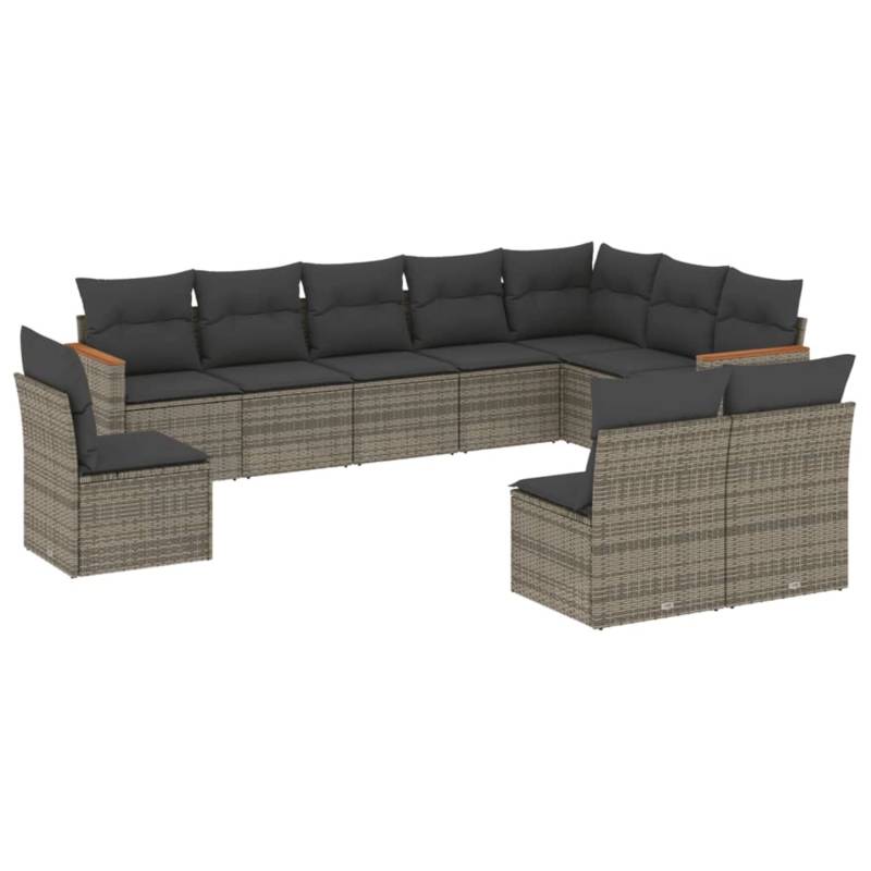 vidaXL 10-tlg Garten-Sofagarnitur mit Kissen Grau Poly Rattan Modell 83 von VIDAXL