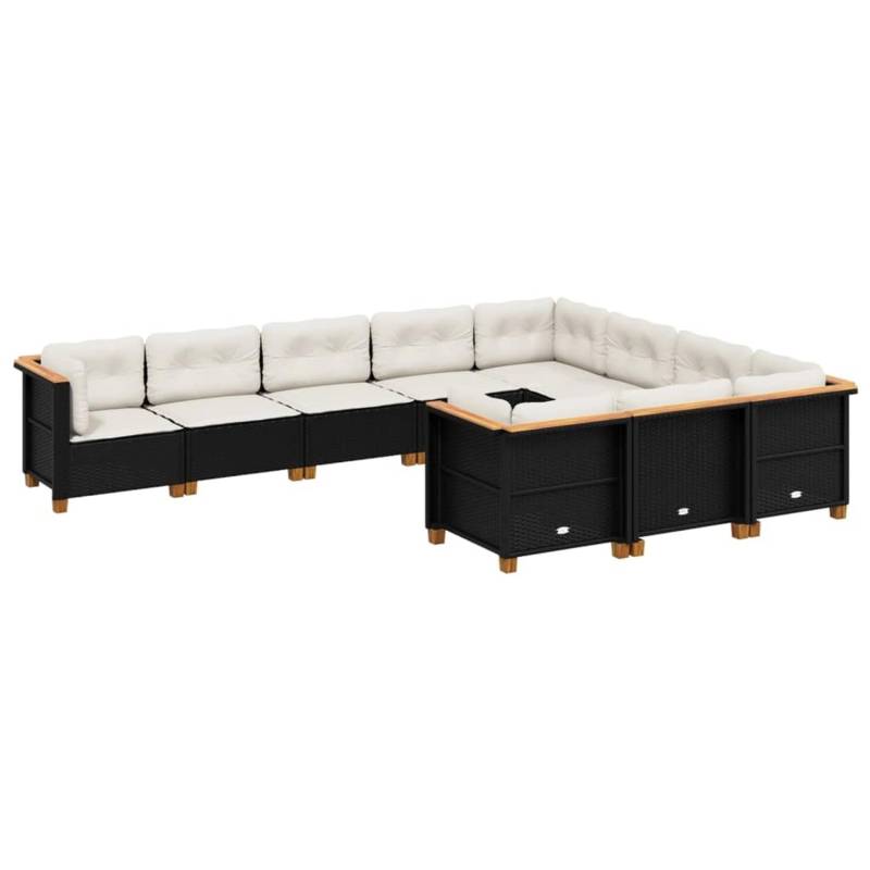 vidaXL 10-tlg Garten-Sofagarnitur mit Kissen Schwarz Poly Rattan Modell 138 von VIDAXL