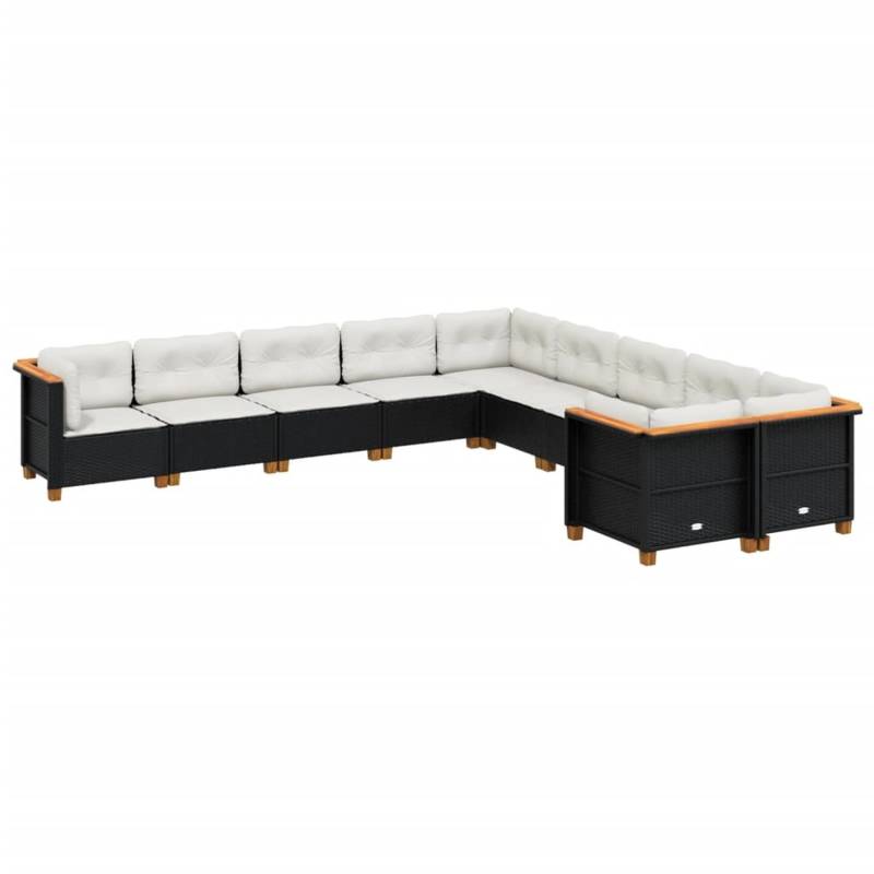 vidaXL 10-tlg Garten-Sofagarnitur mit Kissen Schwarz Poly Rattan Modell 140 von VIDAXL