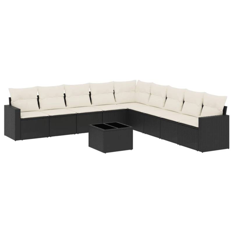 vidaXL 10-tlg Garten-Sofagarnitur mit Kissen Schwarz Poly Rattan Modell 2 von VIDAXL