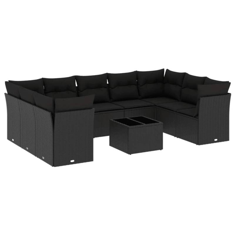 vidaXL 10-tlg Garten-Sofagarnitur mit Kissen Schwarz Poly Rattan Modell 23 von VIDAXL