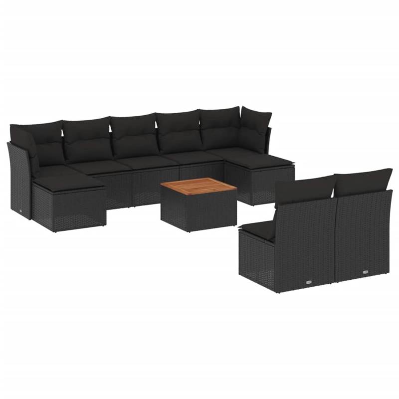vidaXL 10-tlg Garten-Sofagarnitur mit Kissen Schwarz Poly Rattan Modell 60 von VIDAXL