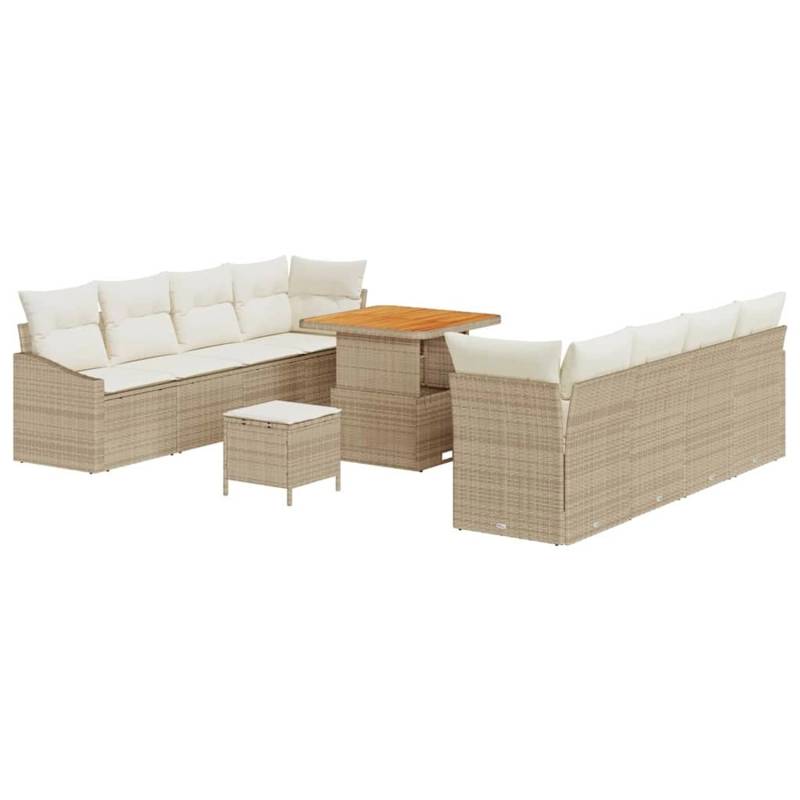 vidaXL 11-Teiliges Garten-Sofa-Set mit Kissen aus Beigem Poly Rattan und Akazie 3362626 von VIDAXL
