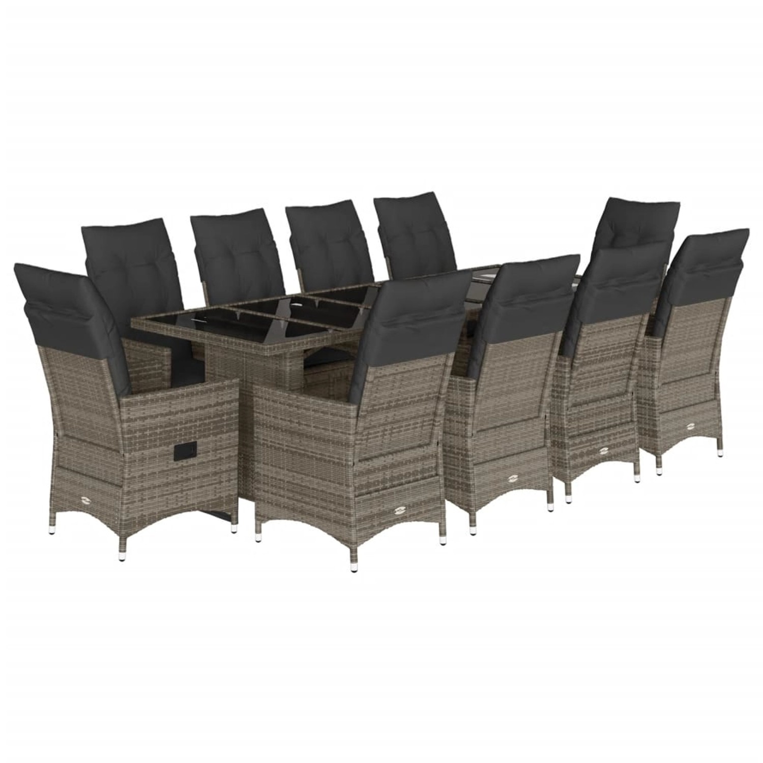 vidaXL 11-Tlg Garten-Bistro-Set mit Kissen Grau Poly Rattan 3277242 von VIDAXL