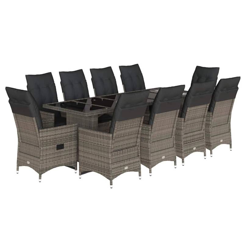 vidaXL 11-Tlg Garten-Bistro-Set mit Kissen Grau Poly Rattan 3277262 von VIDAXL