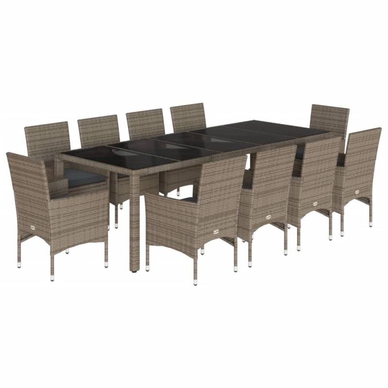 vidaXL 11-Tlg Garten-Essgruppe mit Kissen Grau Poly Rattan Glas 3278592 von VIDAXL