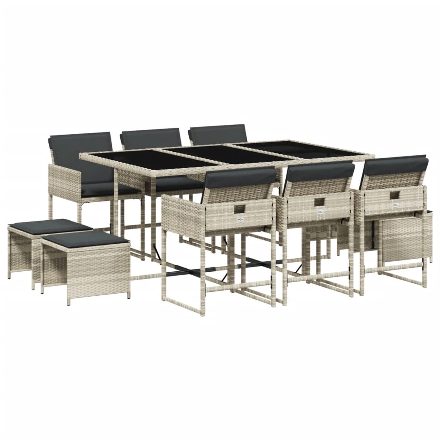 vidaXL 11-Tlg Garten-Essgruppe mit Kissen Hellgrau Poly Rattan 3211331 von VIDAXL