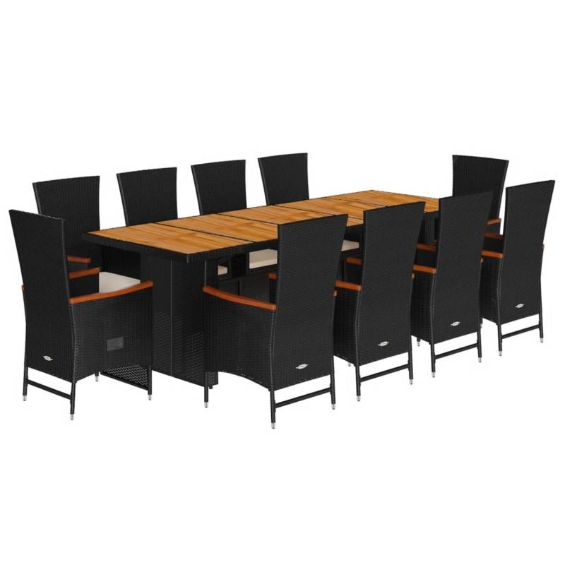 vidaXL 11-Tlg Garten-Essgruppe mit Kissen Schwarz Poly Rattan 3277530 von VIDAXL
