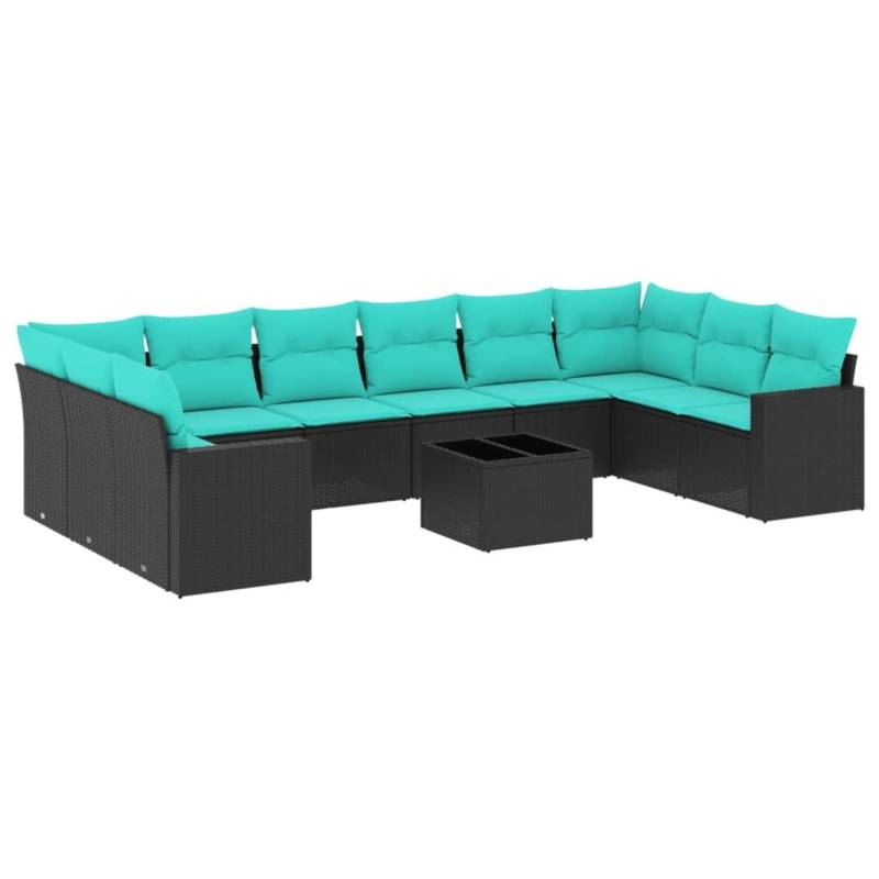 vidaXL 11-Tlg Garten-Sofagarnitur mit Kissen Schwarz Poly Rattan 3219467 von VIDAXL