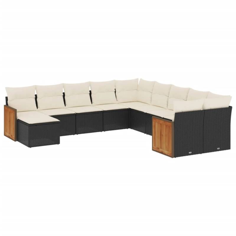 vidaXL 11-Tlg Garten-Sofagarnitur mit Kissen Schwarz Poly Rattan 3228247 von VIDAXL