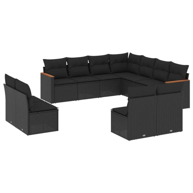 vidaXL 11-Tlg Garten-Sofagarnitur mit Kissen Schwarz Poly Rattan 3258485 von VIDAXL