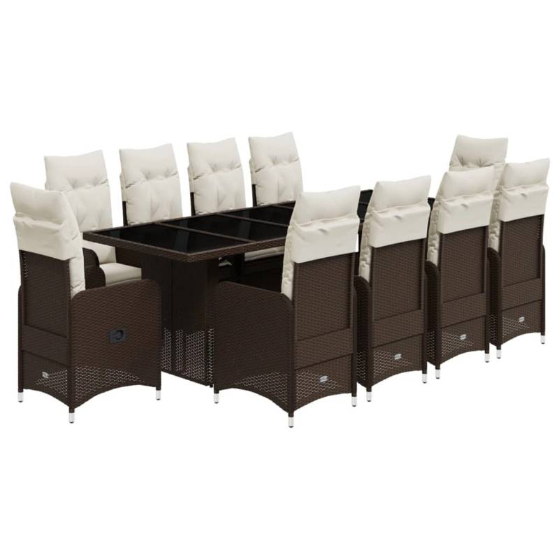 vidaXL 11-tlg Garten-Bistro-Set mit Kissen Braun Poly Rattan Modell 2 von VIDAXL