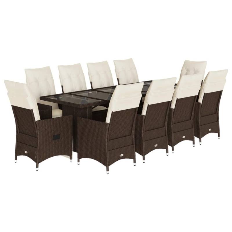 vidaXL 11-tlg Garten-Bistro-Set mit Kissen Braun Poly Rattan Modell 3 von VIDAXL