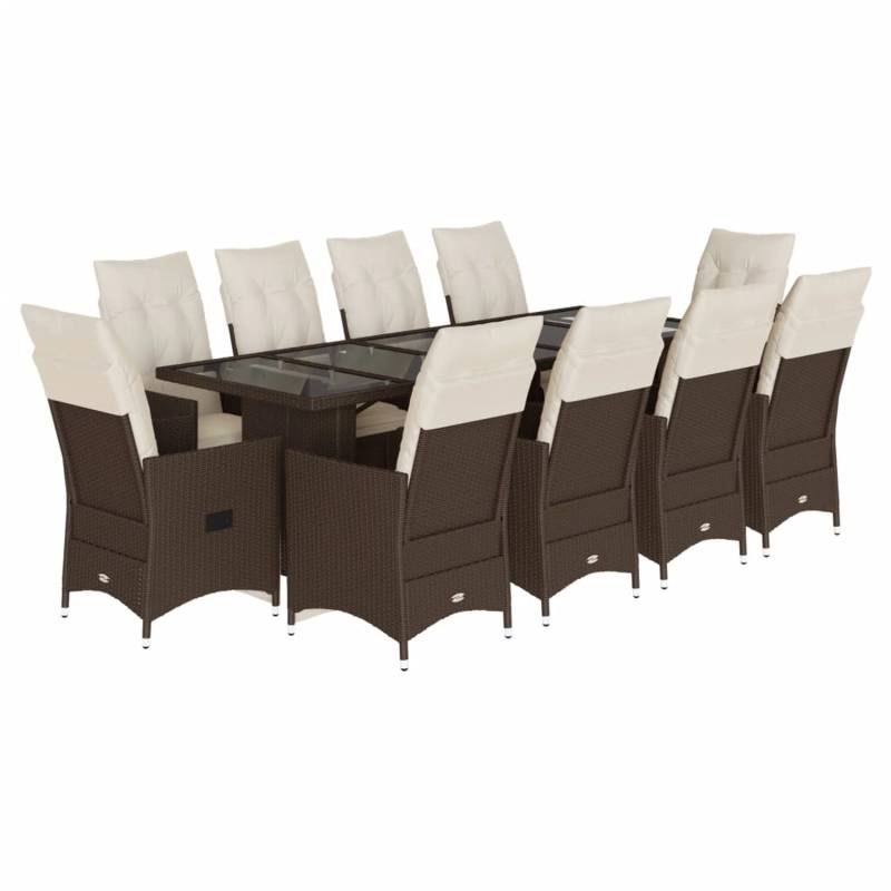 vidaXL 11-tlg Garten-Bistro-Set mit Kissen Braun Poly Rattan Modell 4 von VIDAXL