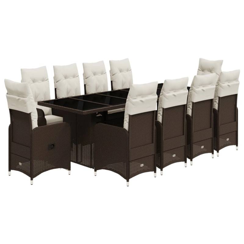 vidaXL 11-tlg Garten-Bistro-Set mit Kissen Braun Poly Rattan Modell 6 von VIDAXL