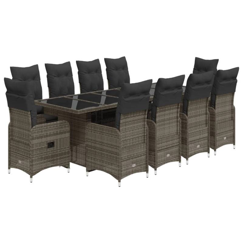 vidaXL 11-tlg Garten-Bistro-Set mit Kissen Grau Poly Rattan Modell 3 von VIDAXL