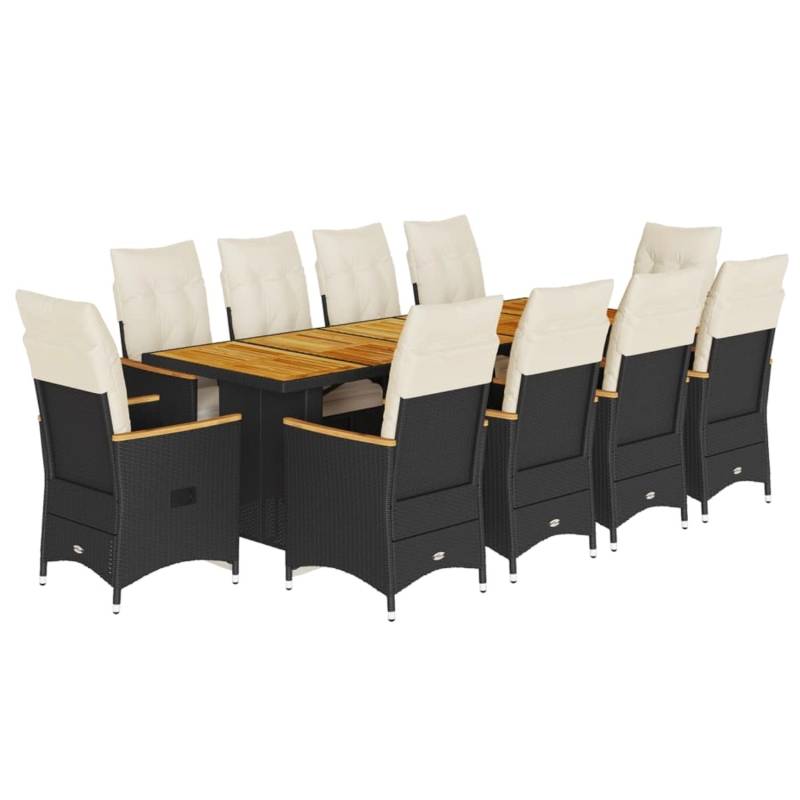 vidaXL 11-tlg Garten-Bistro-Set mit Kissen Schwarz Poly Rattan Modell 3 von VIDAXL