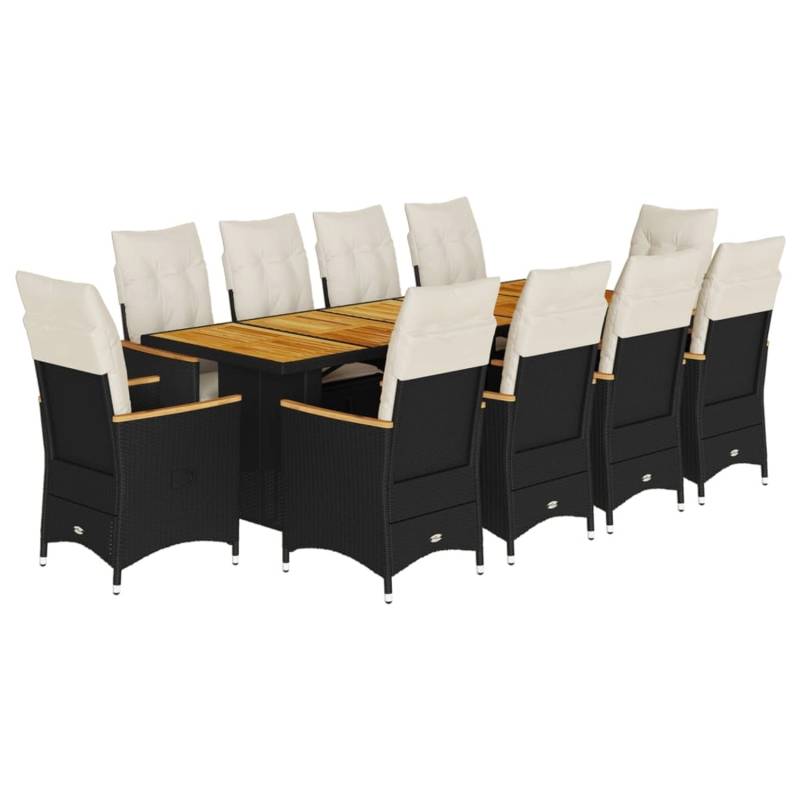 vidaXL 11-tlg Garten-Bistro-Set mit Kissen Schwarz Poly Rattan Modell 5 von VIDAXL