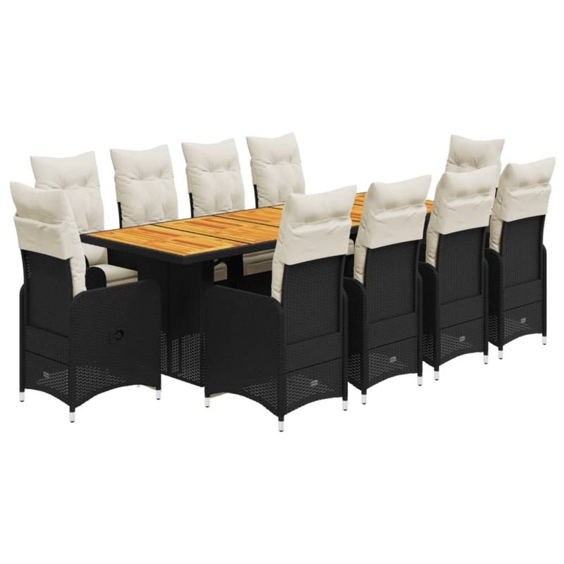 vidaXL 11-tlg Garten-Bistro-Set mit Kissen Schwarz Poly Rattan Modell 8 von VIDAXL