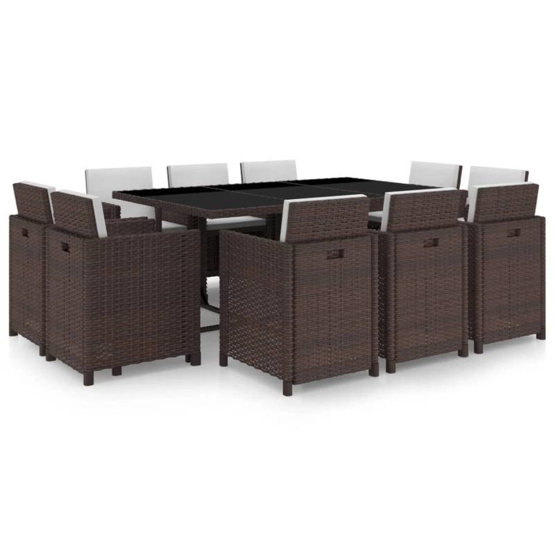 vidaXL 11-tlg Garten-Essgruppe mit Auflagen Poly Rattan Braun Modell 2 von VIDAXL
