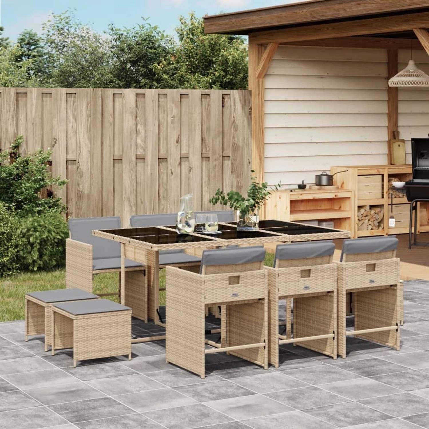 vidaXL 11-tlg Garten-Essgruppe mit Kissen Beigemischung Poly Rattan Modell 11 von VIDAXL