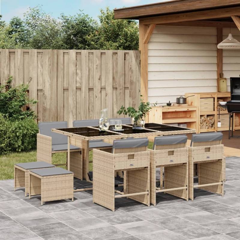 vidaXL 11-tlg Garten-Essgruppe mit Kissen Beigemischung Poly Rattan Modell 11 von VIDAXL