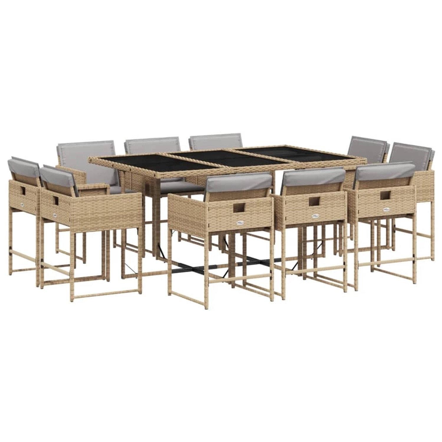 vidaXL 11-tlg Garten-Essgruppe mit Kissen Beigemischung Poly Rattan Modell 13 von VIDAXL