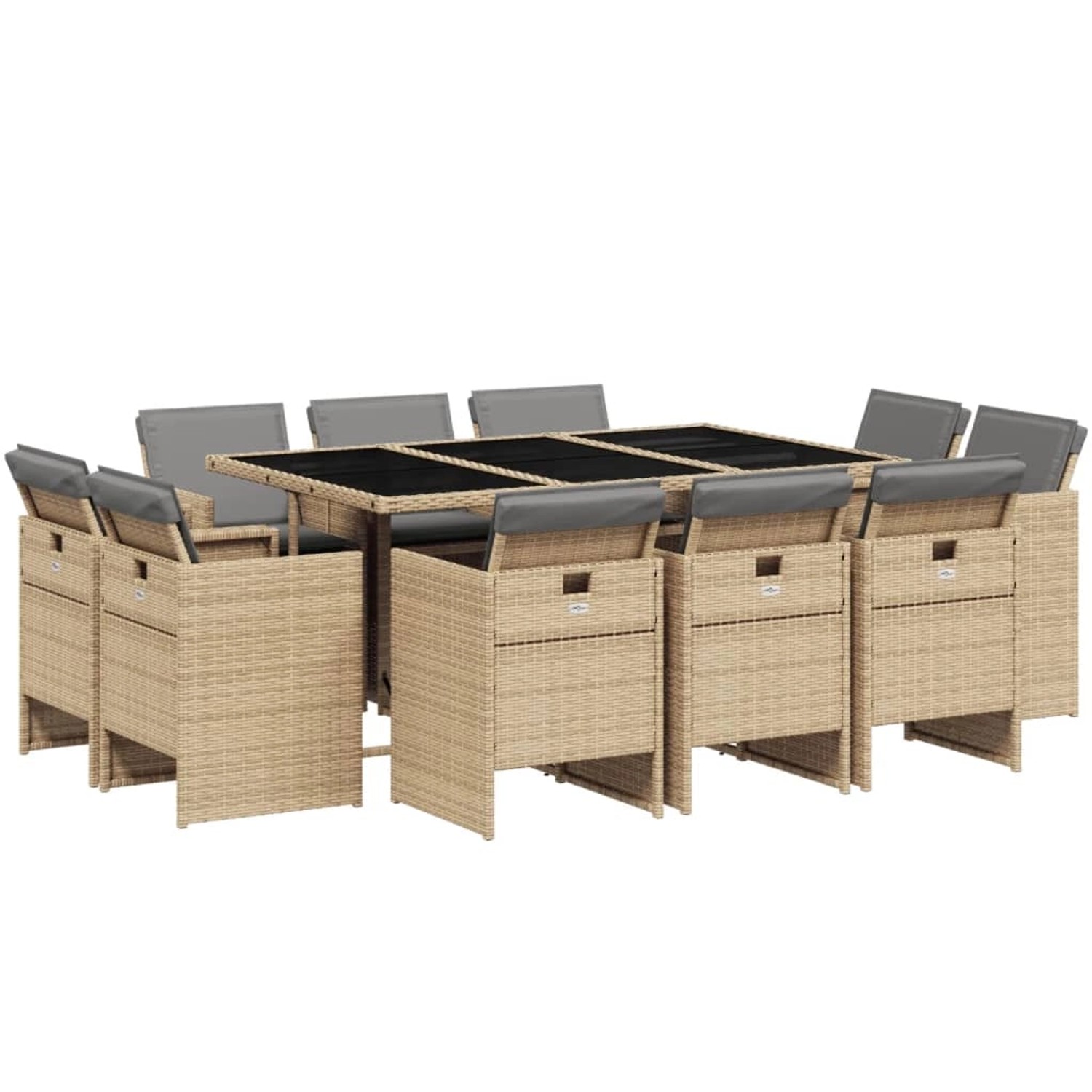 vidaXL 11-tlg Garten-Essgruppe mit Kissen Beigemischung Poly Rattan Modell 2 von VIDAXL