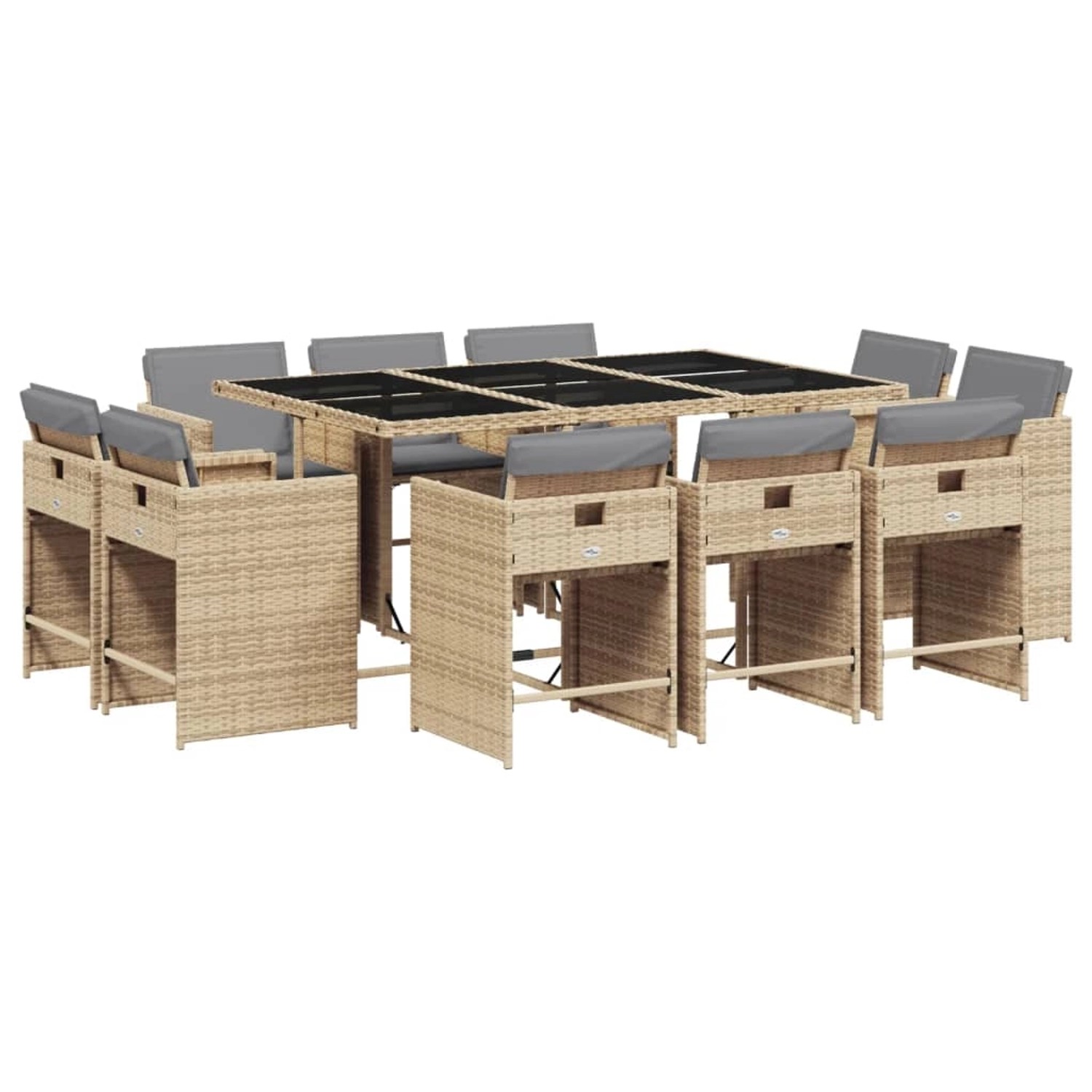 vidaXL 11-tlg Garten-Essgruppe mit Kissen Beigemischung Poly Rattan Modell 7 von VIDAXL