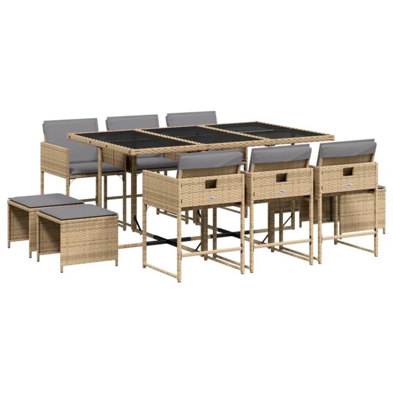 vidaXL 11-tlg Garten-Essgruppe mit Kissen Beigemischung Poly Rattan Modell 9 von VIDAXL