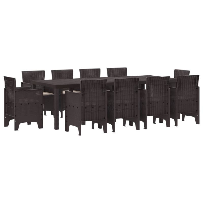 vidaXL 11-tlg Garten-Essgruppe mit Kissen Braun Poly Rattan 3378598 von VIDAXL