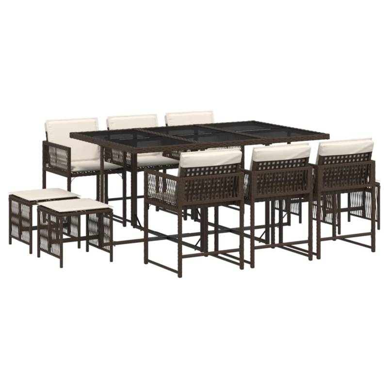 vidaXL 11-tlg Garten-Essgruppe mit Kissen Braun Poly Rattan Modell 10 von VIDAXL