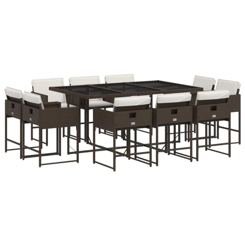 vidaXL 11-tlg Garten-Essgruppe mit Kissen Braun Poly Rattan Modell 3 von VIDAXL