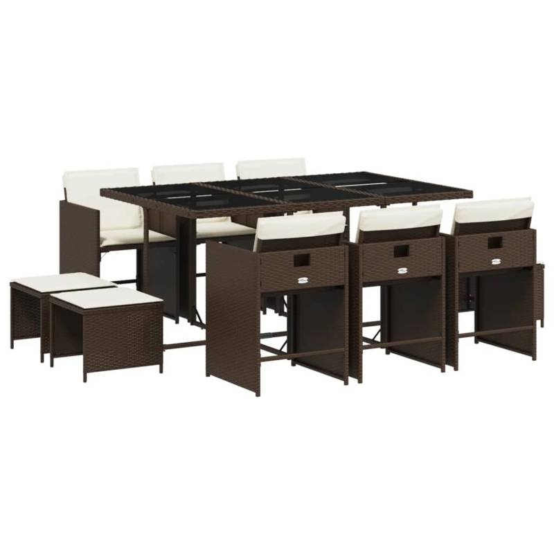 vidaXL 11-tlg Garten-Essgruppe mit Kissen Braun Poly Rattan Modell 4 von VIDAXL