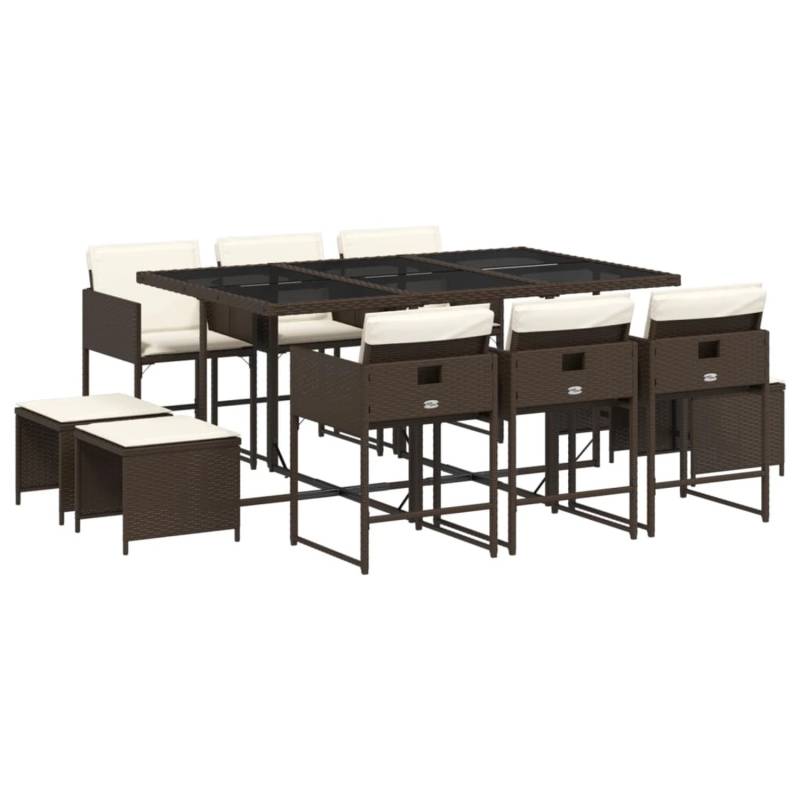 vidaXL 11-tlg Garten-Essgruppe mit Kissen Braun Poly Rattan Modell 6 von VIDAXL