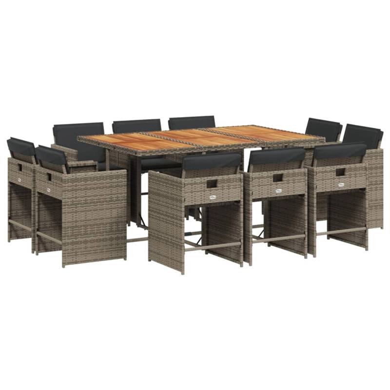 vidaXL 11-tlg Garten-Essgruppe mit Kissen Grau Poly Rattan Modell 10 von VIDAXL