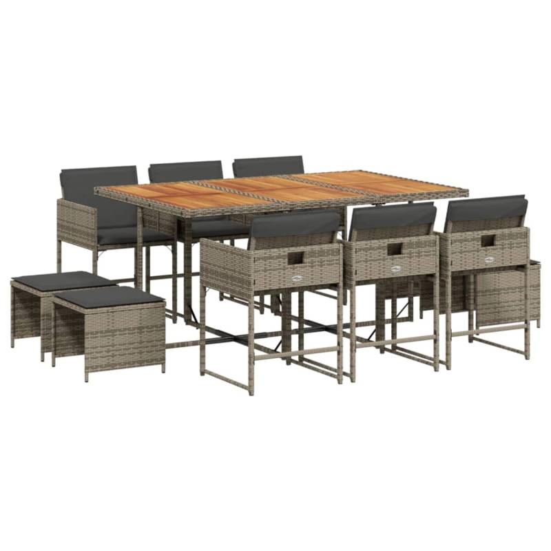 vidaXL 11-tlg Garten-Essgruppe mit Kissen Grau Poly Rattan Modell 14 von VIDAXL