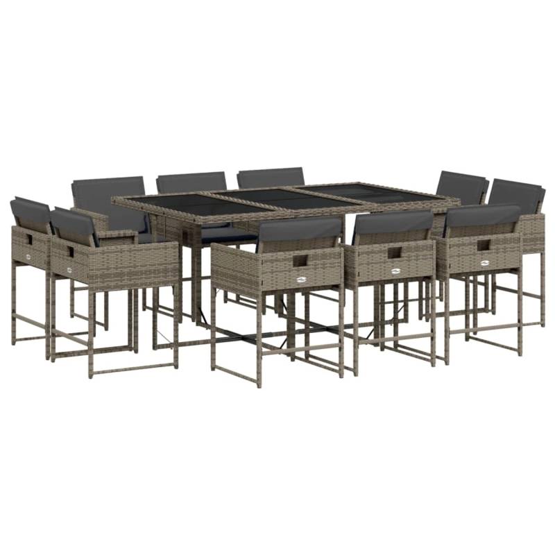vidaXL 11-tlg Garten-Essgruppe mit Kissen Grau Poly Rattan Modell 15 von VIDAXL