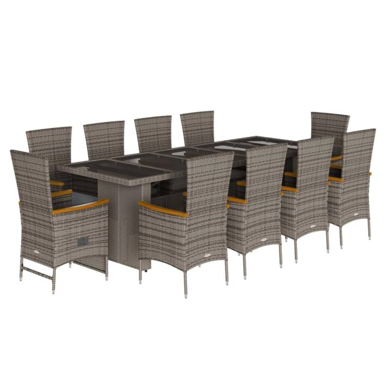 vidaXL 11-tlg Garten-Essgruppe mit Kissen Grau Poly Rattan Modell 30 von VIDAXL