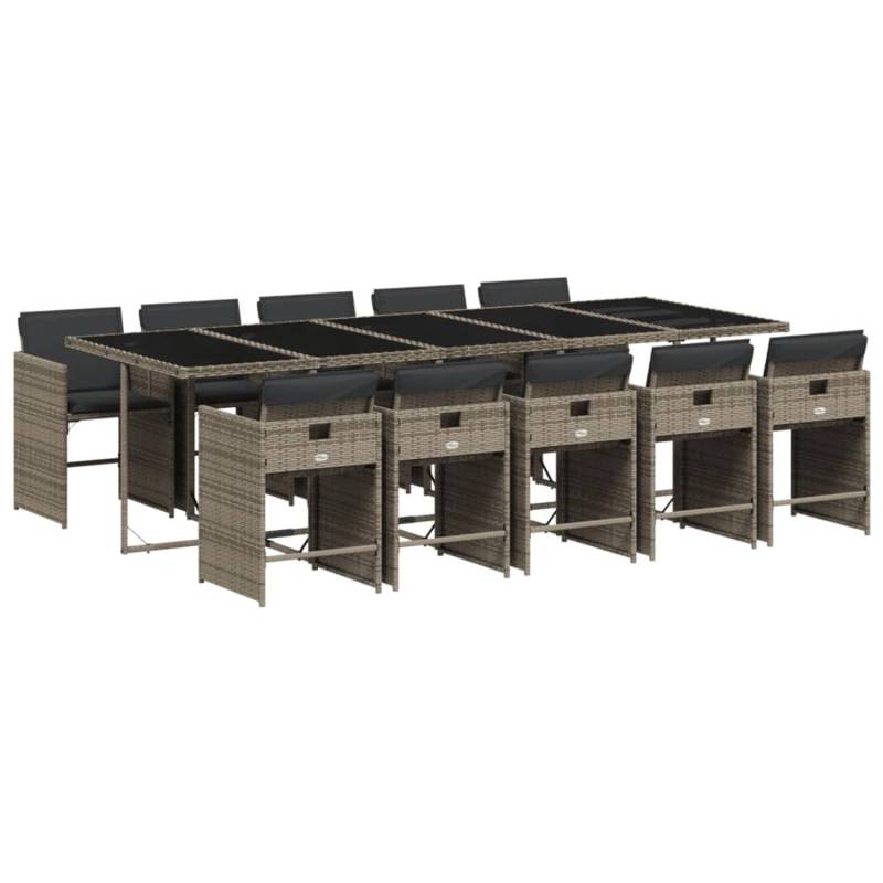 vidaXL 11-tlg Garten-Essgruppe mit Kissen Grau Poly Rattan Modell 4 von VIDAXL