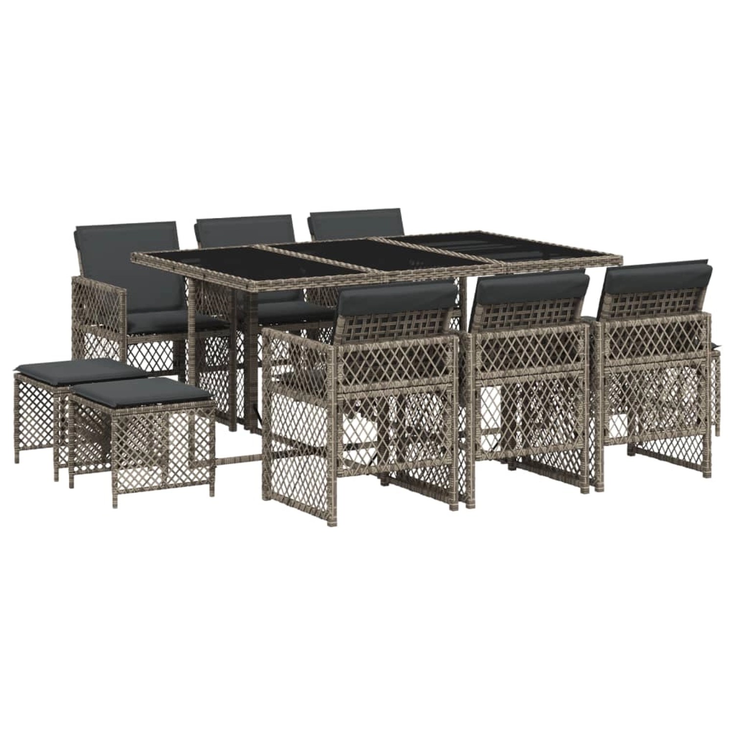 vidaXL 11-tlg Garten-Essgruppe mit Kissen Grau Poly Rattan Modell 41 vidaXL 11-tlg Garten-Essgruppe mit Kissen Grau Poly Rattan Modell 41 von VIDAXL