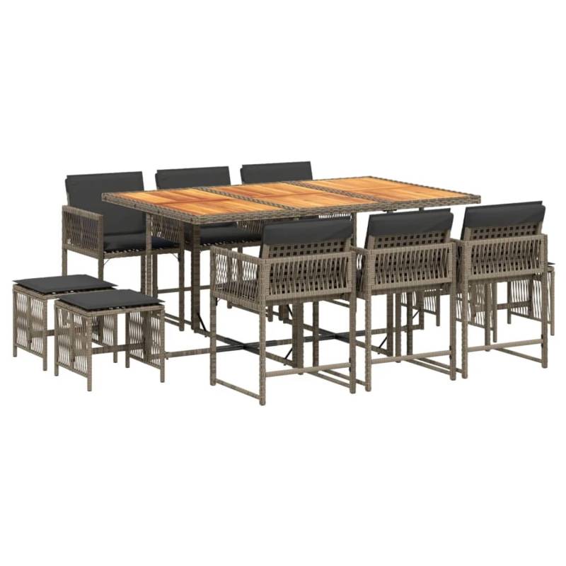 vidaXL 11-tlg Garten-Essgruppe mit Kissen Grau Poly Rattan Modell 43 von VIDAXL