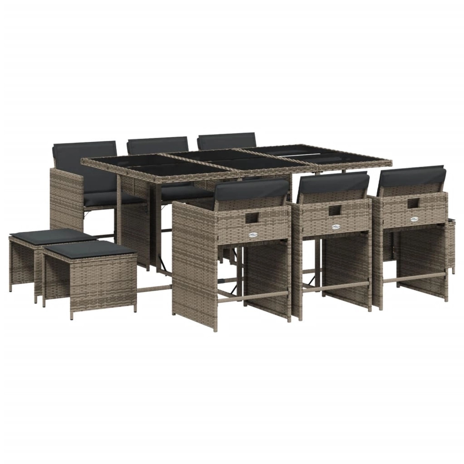 vidaXL 11-tlg Garten-Essgruppe mit Kissen Grau Poly Rattan Modell 48 vidaXL 11-tlg Garten-Essgruppe mit Kissen Grau Poly Rattan Modell 48 von VIDAXL